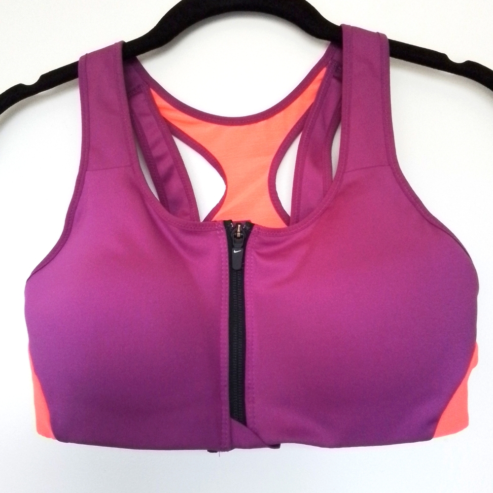 Nike Dri-Fit high support padded racerback sports bra magenta/coral size Small